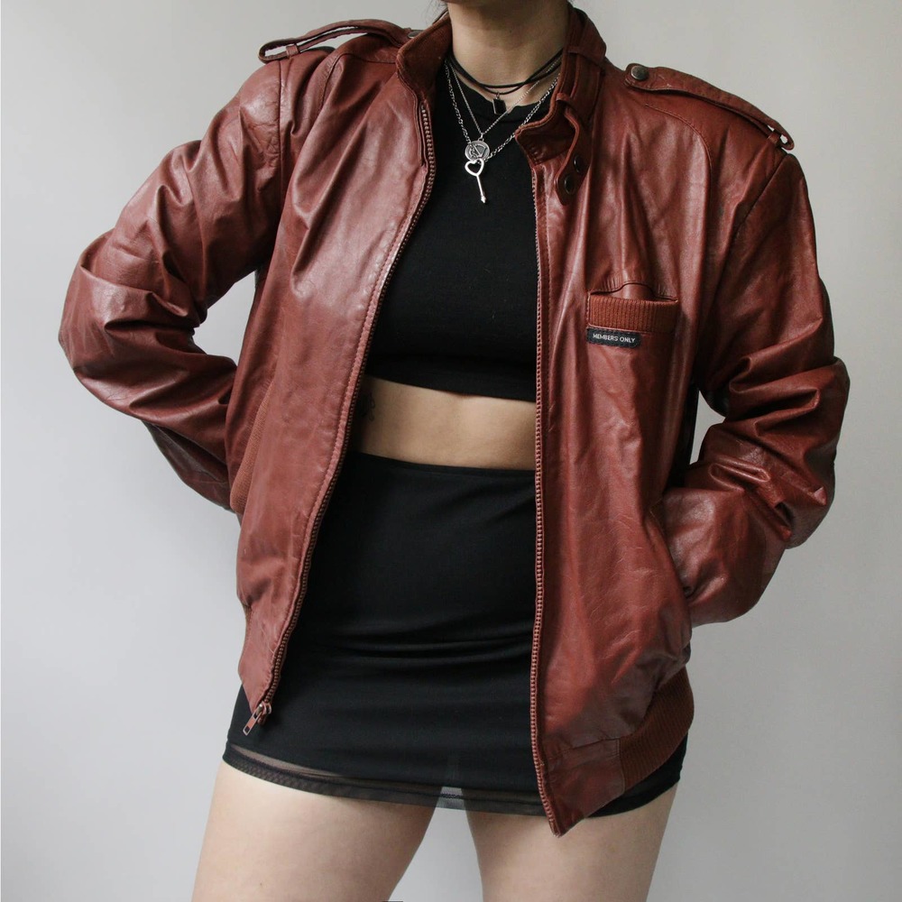 80s Vintage Members Only Brown Motorcycle Leather Bomber Jacket